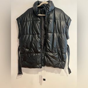 Short sleeve faux leather puffer vest
